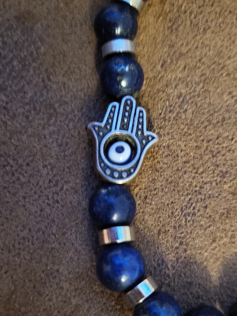 Lapis Lazuli Gemstone Blue Beaded Bracelet with Hamsa Charm